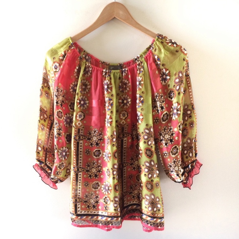 Anthropologie Fei Afloat Silk Boho Peasant Blouse M